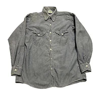 Oshkosh B Gosh Chambray Shirt Mens L Button Up Work Wear 60s Vintage Blue • $85