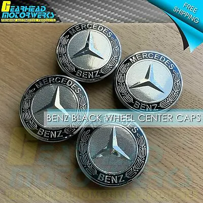 $18.99 • Buy 4pcs Mercedes Benz Black Wheel Center Hub Caps Emblem 75MM AMG Laurel Wreath