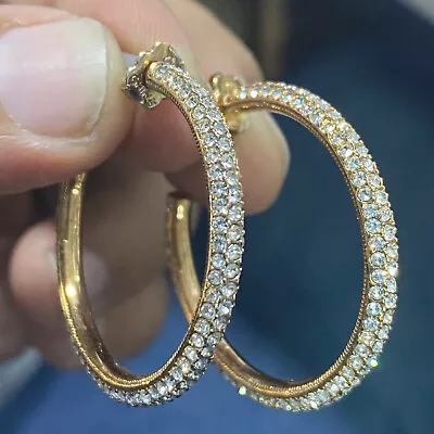QVC Nadri Micro Pave' 1-1/4  Round Hoop Earring Pre-owned Jewelry • $13.49