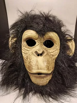 Adult Size Halloween Monkey Mask Thin Plastic Face Faux Fur Full Head Black Tan • $12.95