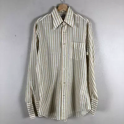 Vintage Anthony Ramchand Shirt Mens 2X Large Cream Yellow Pinstripe French Cuff • $18.73