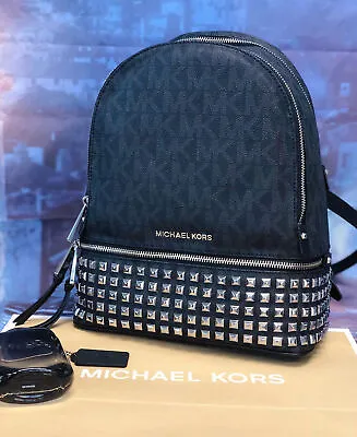 New -- MICHAEL Michael Kors Signature Monogram Rhea Medium Logo Studded Backpack • $229