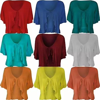 £8.49 • Buy Women's Frill Tie Front Ladies V Neck Cardigan Bolero Top Plus Size 8-26