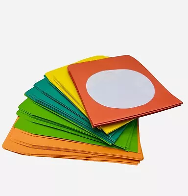 100 X Coloured Paper CD Sleeves With Window Front Pack Of 100 Sleeves For 1 Disc • £7.99
