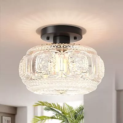 Modern Black Globe Glass Semi Flush Mount Ceiling Light • $37.24