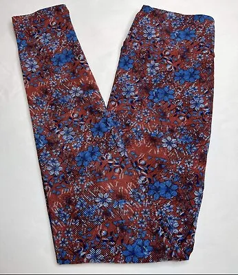 NEW LuLaRoe OS Leggings BURNT ORANGE BLUE TRIBAL Tiki RETRO Modern FLOWER Line • $17.50