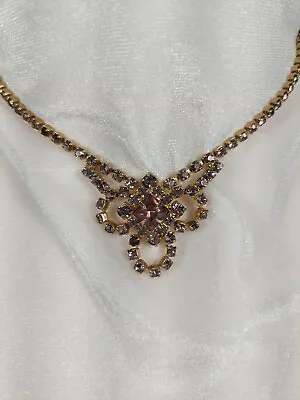 Vintage Pink Rhinestone Czechoslovakian Style Necklace/Choker • $15.99