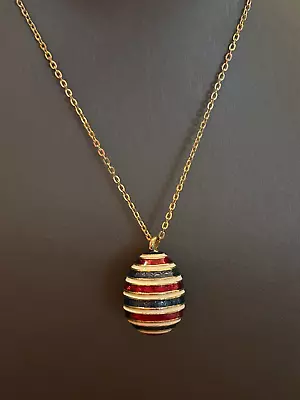 Vintage MMA RC Metropolitan Museum Of Art Gold Tone And Enamel Egg Pendant • $30