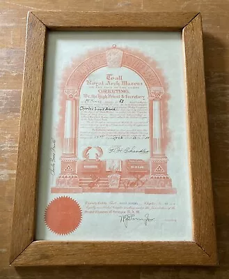 Masonic Certificate Diploma   Framed 17 X 13 Mt. Moriah 1953 Royal Arch Masons • $49