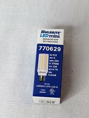1x Bulbrite LED Mini Model 770629 - 60W Halogen Replacement - E11 Base Bulb T6 • $5.58