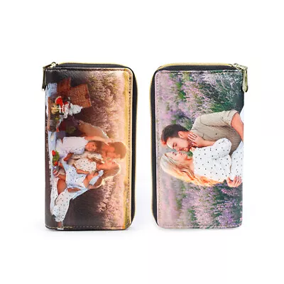 Custom Photo PU Leather Long Zipper Wallet For Women Personalized Gift Stylish • £21.59