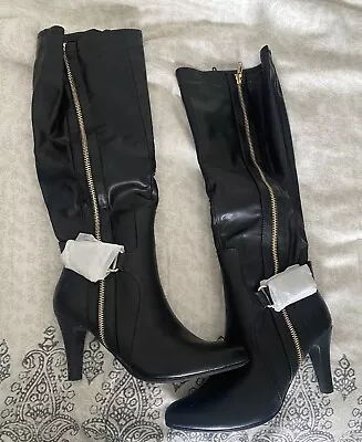 White Mountain NWT Black Heeled Zipper Boots Sz 7.5 Tall Man Made Leather  • $50