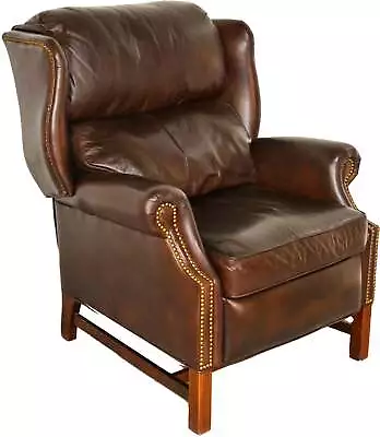 Vintage Traditional Brown Leather Wing Back Library Recliner By Thomasville • $1950