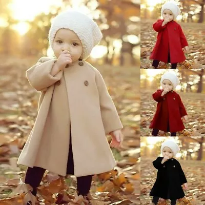 Autumn Winter Girls Kids Baby Outwear Cloak Button Jacket Warm Coat Clothes • £11.99