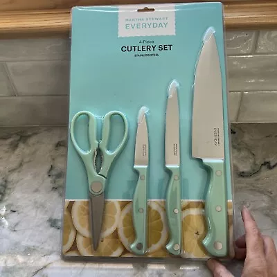 Martha Stewart 4 Piece Cutlery Set Knives White Stainless Shears Chef Paring • $25