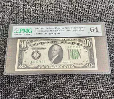 ⭐️TOUGHER MULE⭐ 1934 Plain $10 Minneapolis - PMG Choice Uncirculated 64 - C2C • $100