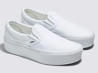 Vans Classic Slip-on Stackform Platform Trainers In White Size Uk 6.5 New In Box • £59.95