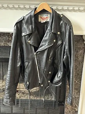 Vintage Brooks-u.s. Leather Detroit Black Biker Jacket Size 46 • $150