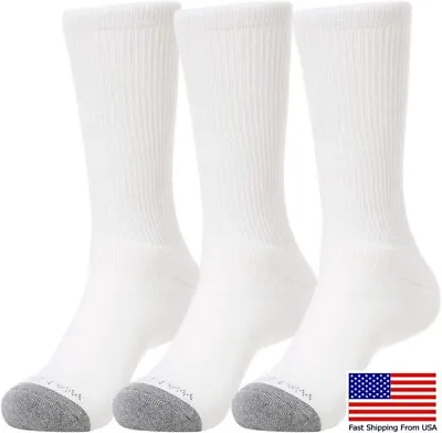 3 Pairs Crew Socks Men White Work Sports Athletic Cotton Socks Large Size 12-15 • $5.99