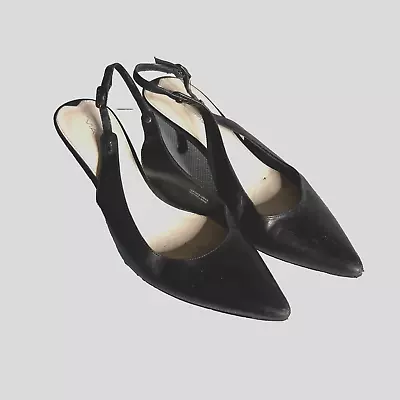 Via Spiga Slingback Pumps Womens 8M Black Patent Leather Pointed Toe Adjustable • $47