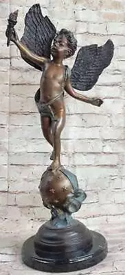 Agustine Moreau Angel Cupid With Torch Of Victory Bronze Sculpture Mythical Art • $174.50