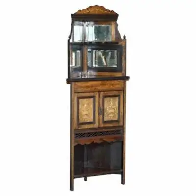 Antique Italian Circa 1880 Rosewood Boxwood Inlay Mirrored Back Corner Cabinet • $1182.85