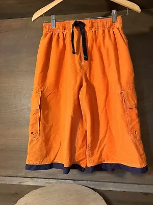 Arizona Vintage Boys Orange Poly Shorts Size Xl (18-20) Elastic Waist Cargo Euc • $5.99