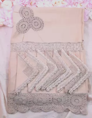 $59.99 • Buy ANTIQUE Hand Crochet Design 84X64 Tablecloth & 8 Napkin Set Ecru/tan Exceptional