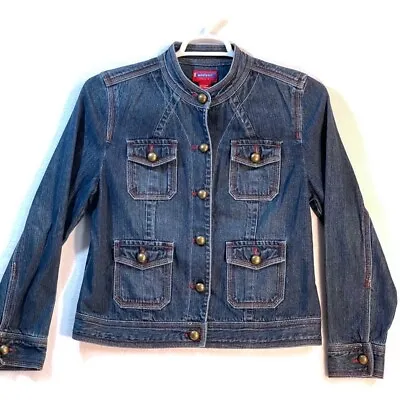WESTPORT Denim Blue Jean Jacket Long Sleeve Button Front & Cuffs Women’s Size M • $20