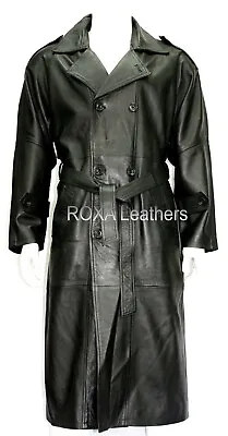 ROXA Classy Men Genuine NAPA Natural Leather Long Trench Coat Belted Button Coat • $197.11