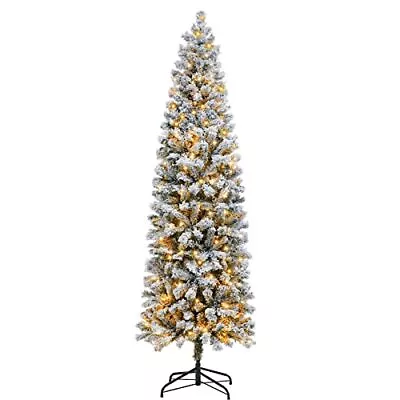 6 Ft Pre Lit Flocked Pencil Christmas Tree Artificial Tall Slim Christmas 6FT • $147.42