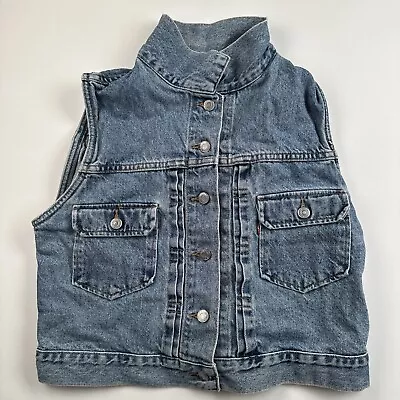 Vintage 90s Levis Denim Kids Vest Button Up Authentic Medium Buckle Back • $40