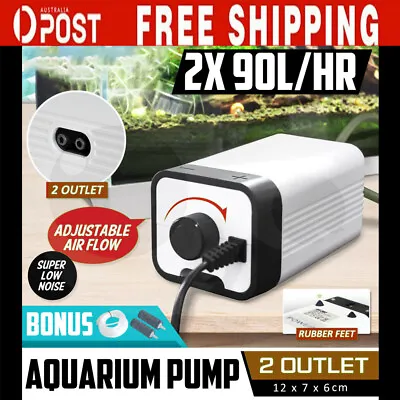 $21.99 • Buy Oxygen Pump Aqua Fish Tank Aquarium Pond Air Bubble Disk Stone Aerator 2 Outlets