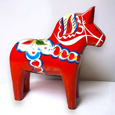 Genuine Vintage Dala Horse Grannan A. Olssons 6in Swedish Handmade Folk Art • $39.95