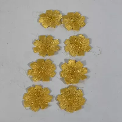 Vintage Handmade Satin Ribbon Flowers Beaded Centers Yellow 2.5  Lot Of 8 • $19.99