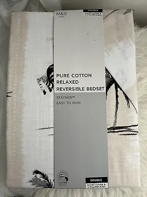M&S Duvet Cover & Pillow Case Bed Set Jungle  Print Pure Cotton Double Brown NEW • £45.99