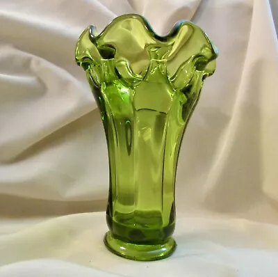 Viking Avocado Green Epic Swung Drape MCM Art Glass 7” Vase • $29.99