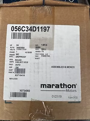 Marathon Electric Motor 056C34D1197 3/4HP 3450 RPM 1 Phase AC Motor NEW • $189