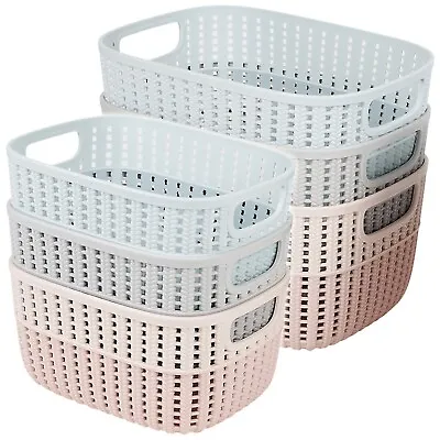 £9.99 • Buy 3 Colourful Plastic Storage Box Baskets Set Rattan Wicker Design Container Home