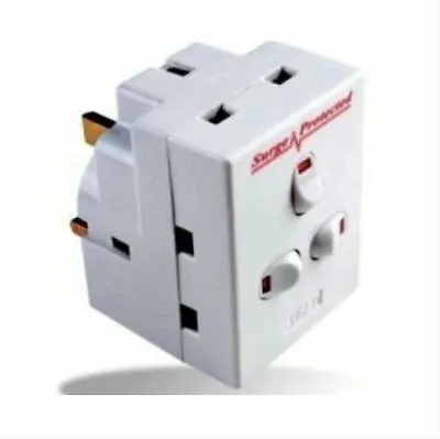 3-Way Plug-In Surge Protected Neon Switched Socket Adaptor 13A UK Mains • £8.99
