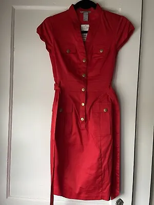 H&M Button Front Tie Waist Office Wear Dress Red Size 4 Pencil Dress • $25