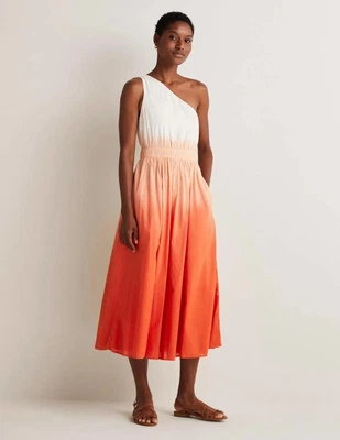 £39.99 • Buy BODEN One Shoulder Midi Dress UK 22 Firecracker Orange Dip Dye Cotton Ombre NWT