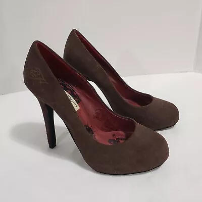 Ed Hardy Womens Size 7 (38) Brown High Heels Pumps Stilletto Shoes Suade #962 • $19.95