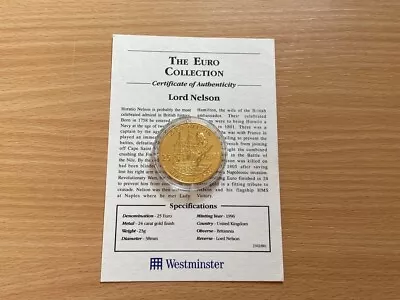 Westminster Coin Lord Nelson 25 Euros 24 Carat Gold Finish Euro Collection • £18