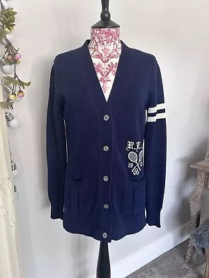 Ralph Lauren Navy Boyfriend Tennis Knitted Cardigan Size S Wimbledon Varsity • £149.99