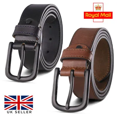 Men's Real Genuine Leather Casual Belts Strap Jeans Belt Buckle Brown Black UK • £9.99