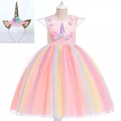 $16.95 • Buy Kids Girls Flower Girl Unicorn Dress Princess Tutu Formal Wedding Birthday Party