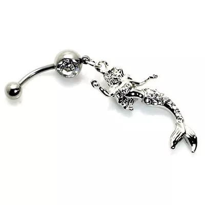 Mermaid Belly Ring 316l Surgical Stainless Steel With Clear Cz 14G (B/3/4/5) • $3.99