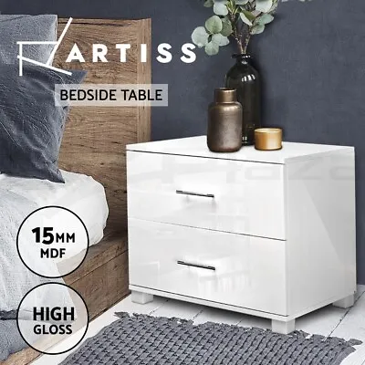 Artiss Bedside Table Drawers Gloss Side End Table Storage Nightstand White • $95.95