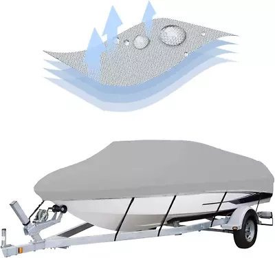 600D Boat Cover 17-19Ft Oxford Fabric Heavy Duty Trailerable Boat Cover With 2 V • $79.64
